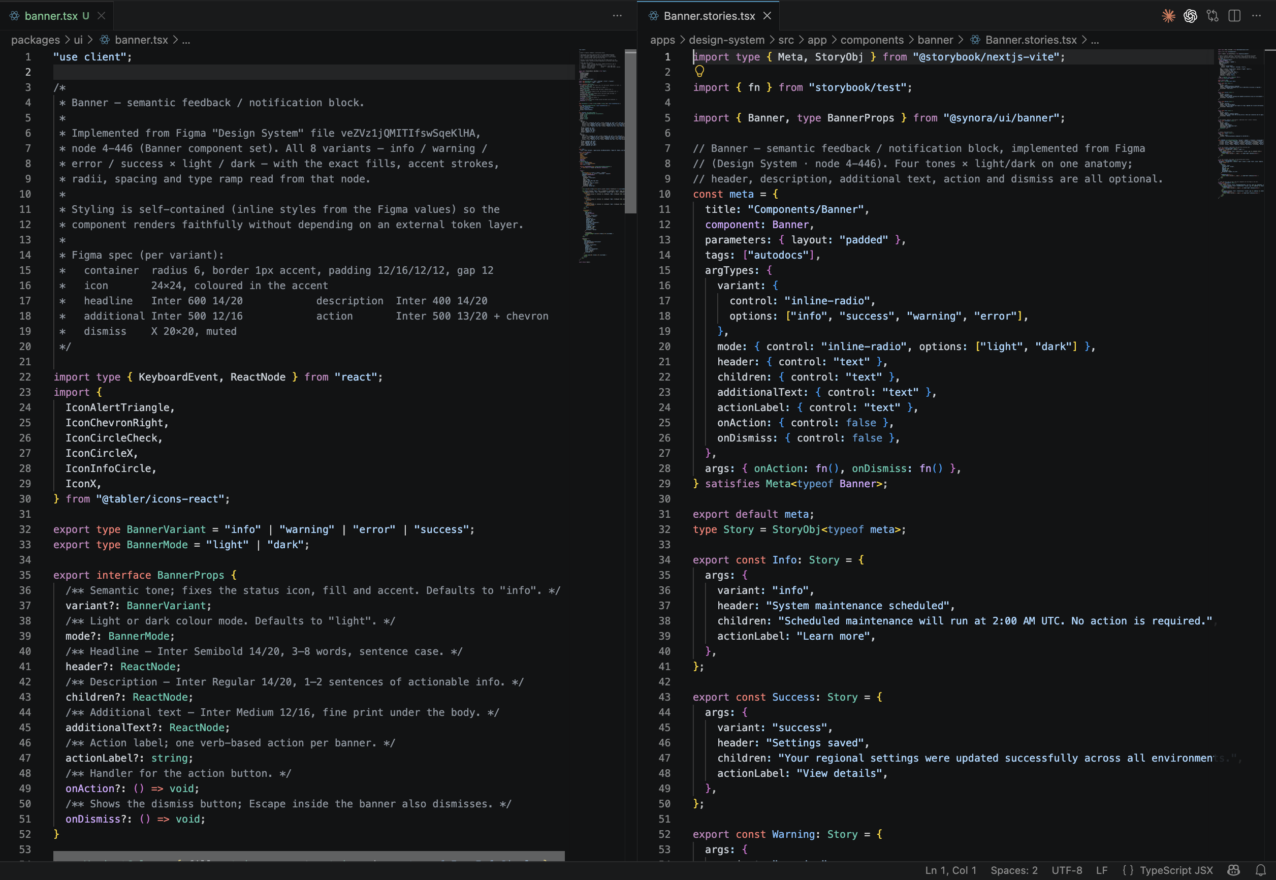 Generierte CSS Custom Properties und der zugehörige Komponenten-Code.